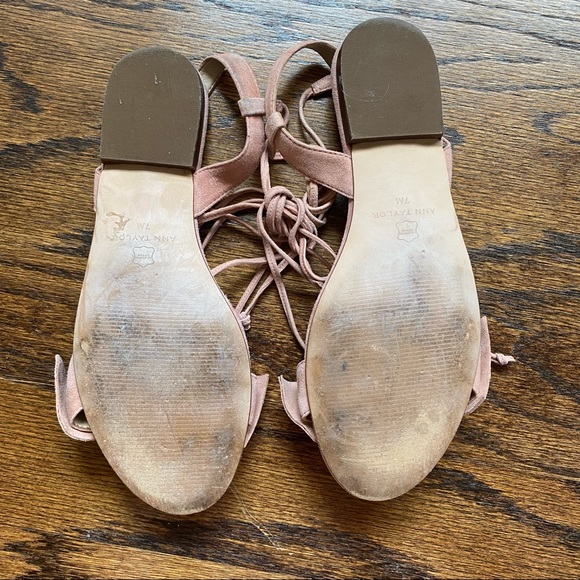 Ann Taylor Galen Lace Up Bow Flat Sandals pink - Picture 5 of 8